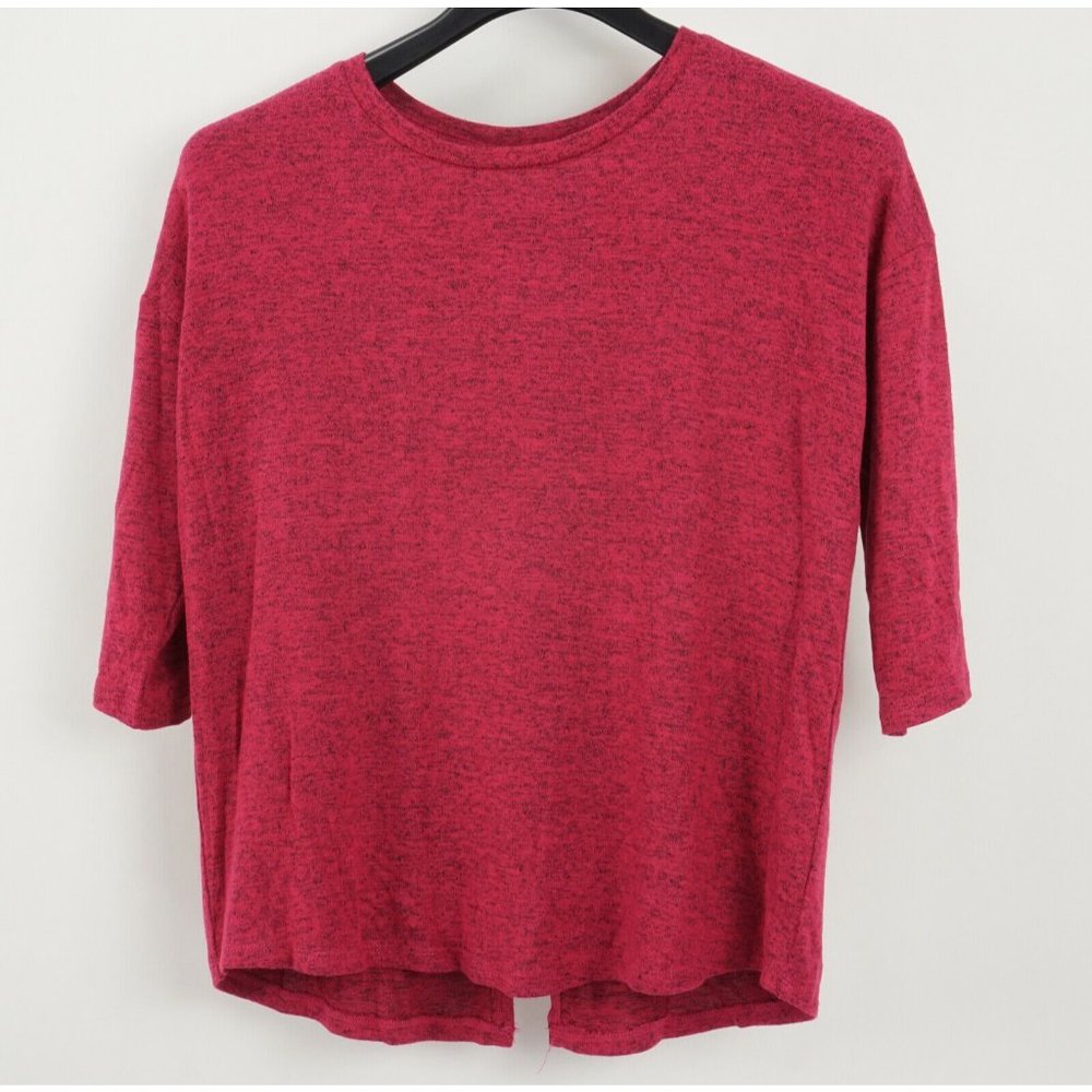 New Bobeau Women's Small 3/4 Sleeve Red Bud Marled Knit Open Back Scoop Neck Top